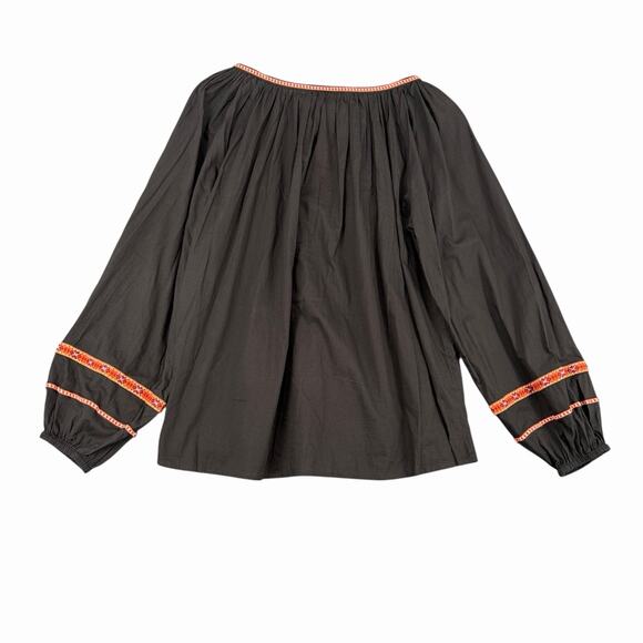 H&M Embroidered Peasant Blouse Black Womens Sz 6 Boho Tassel Top - Picture 8 of 8